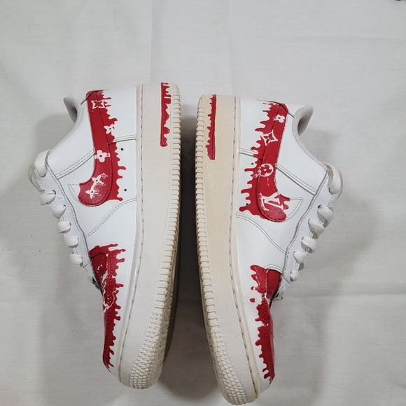 2014 Air Force One Hand Painted Red And White Theme 6.5y Size 8 Women's - Picture 5 of 12